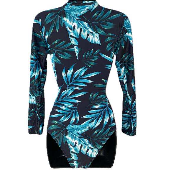 New Small Tropical Leaf Print Long Sleeve Padded‎ Swim Wetsuit Floral Zip Scuba - Picture 3 of 3